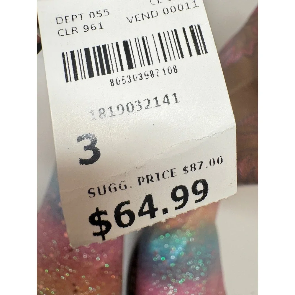 Roper Girls Size 3 Rainbow Glitter Tan Cowboy Boots Square Toe